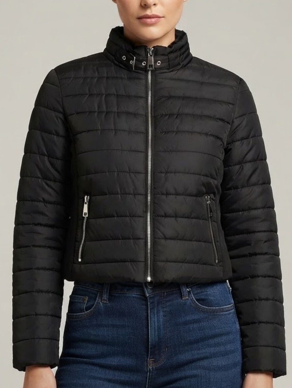 NWOT Posh Design Black Quilted Puffer Jacket Faux Fur Lined Size L